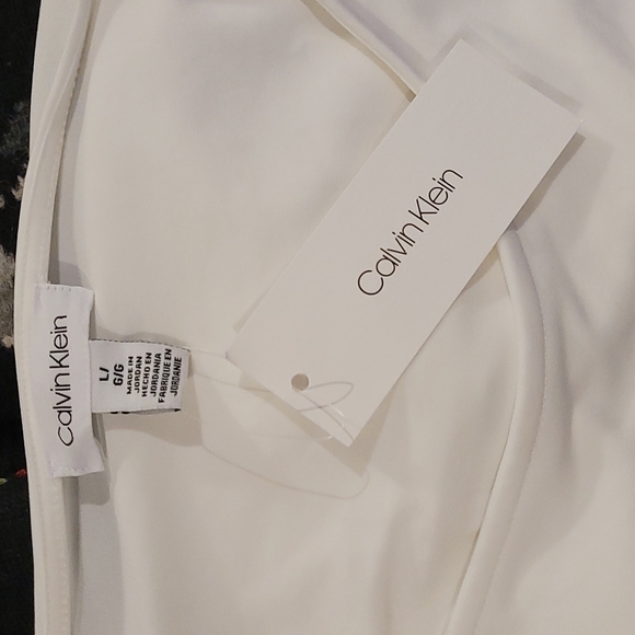Calvin Klein Alabaster white cuff short sleeve oversized blouse size Large - Picture 6 of 7